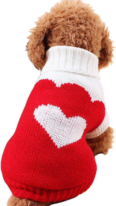 Pet Dog Sweaters Classic Knitwear Turtleneck Winter Warm Puppy Clothing Cute Strawberry and Heart Doggie Sweater (Large, Red2)