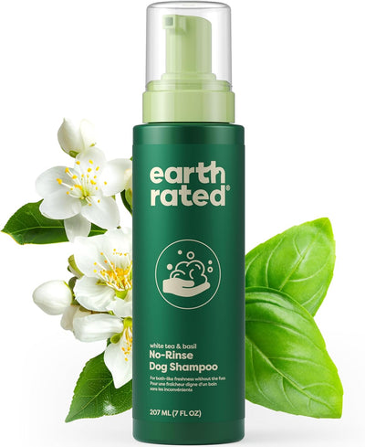 No-Rinse Dog Shampoo, Convenient Waterless Dog & Puppy Shampoo for Cleaning, Conditioning & Detangling, for All Coat Types, Refreshing White Tea & Basil Scent, 207 Ml